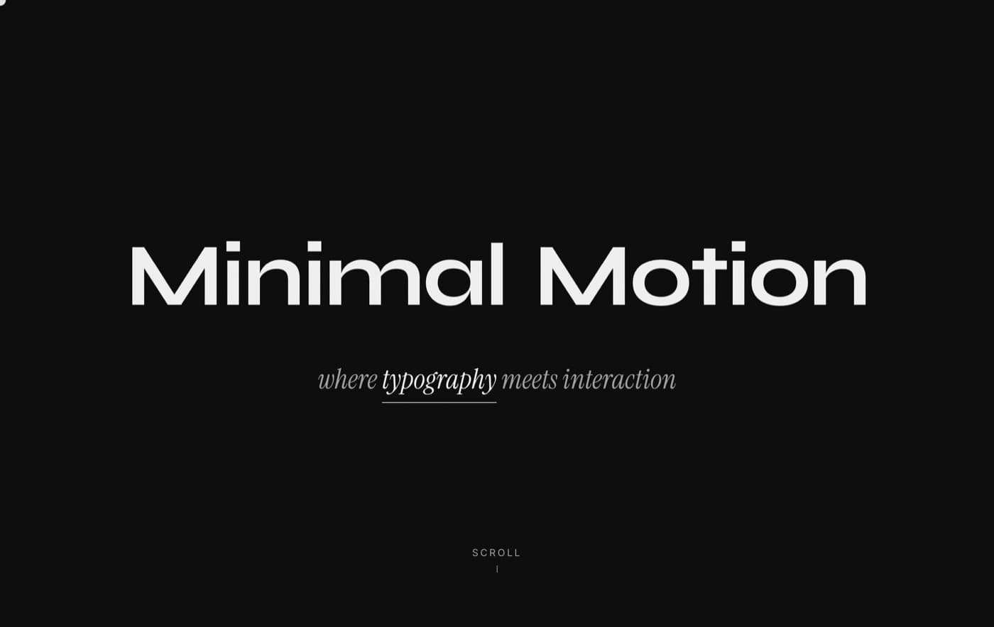 Minimal Motion Gallery showing typography and scroll animations